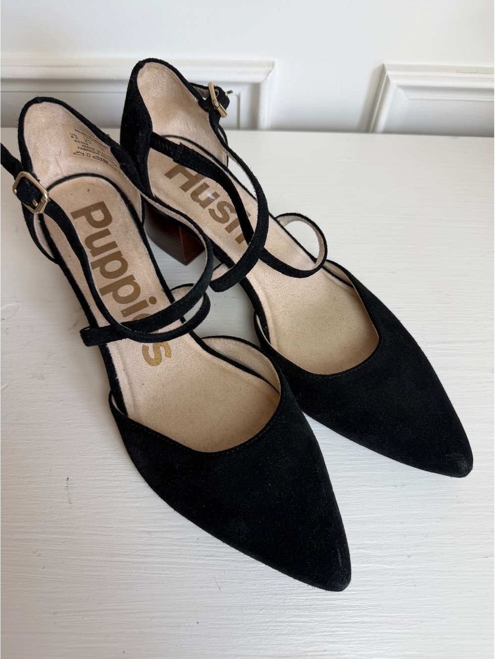 Hush Puppies Black Suede Pointed Toe Mary Jane Heels Size 8.5